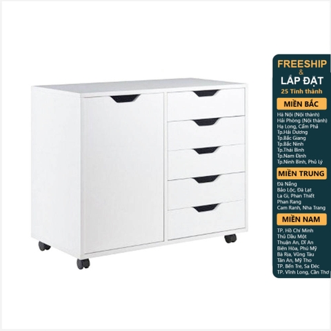 HALIFAX, Tủ lưu trữ 5 học kéo 1 cánh mở có bánh xe  DRA_043, 78x41x61cm, sản xuất bởi Scandi Home