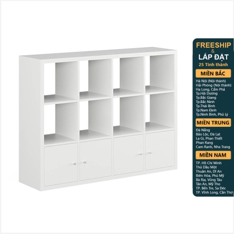 FELIX, Kệ sách 4x3 kèm 4 ô cửa SHE_015, 144x38x109cm