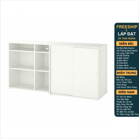SOSIA, Tủ lưu trữ cửa lùa kèm kệ sách 3 tầng STO_075, 190x47x90cm