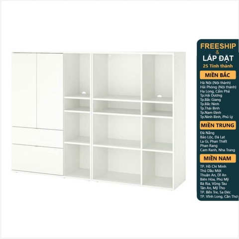 SOSIA, COMBO Kệ lưu trữ đồ dùng kèm tủ hộc kéo STO_079, 200x37x140cm