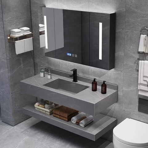 Tủ Lavabo Bằng Đá 2 Tầng có gương hộp 10050GH gray