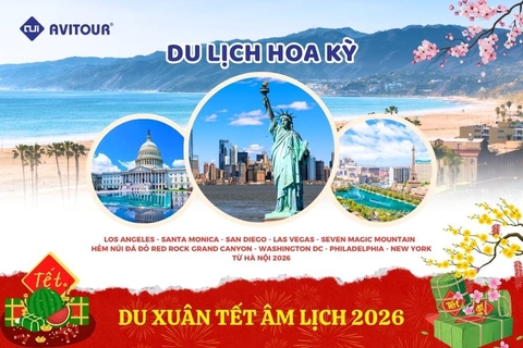 Du lịch Hoa Kỳ (Tết Âm Lịch): Tour Los Angeles - Santa Monica - San Diego - Las Vegas - Seven Magic Mountain -  Hẻm Núi Đá Đỏ Red Rock Grand Canyon - Washington DC - Philadelphia - New York từ Hà Nội 2026