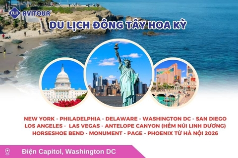 Du lịch Liên Tuyến Đông Tây Hoa Kỳ: Tour New York - Philadelphia - Delaware - Washington DC - San Diego - Los Angeles -  Las Vegas - Antelope Canyon (Hẻm Núi Linh Dương) - Horseshoe Bend - Monument - Page - Phoenix từ Hà Nội 2026
