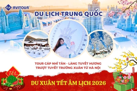 Du Lịch Trung Quốc (Tết Âm Lịch 2026): Tour Cáp Nhĩ Tân - Làng Tuyết Hương - Trượt Tuyết Trường Xuân