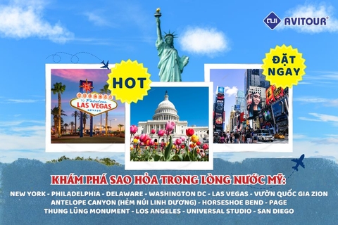 KHÁM PHÁ SAO HỎA TRONG LÒNG NƯỚC MỸ: NEW YORK - PHILADELPHIA - DELAWARE - WASHINGTON DC - LAS VEGAS - VƯỜN QUỐC GIA ZION - ANTELOPE CANYON (HẺM NÚI LINH DƯƠNG) - HORSESHOE BEND - PAGE - THUNG LŨNG MONUMENT - LOS ANGELES - UNIVERSAL STUDIO - SAN DIEGO