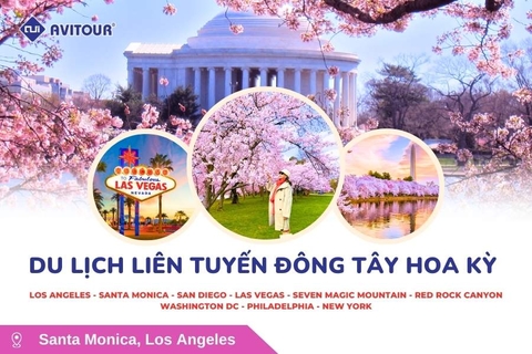 Du Lịch Liên Tuyến Tây Đông Hoa Kỳ (Mùa Hoa Anh Đào): Tour Los Angeles - Santa Monica - San Diego - Las Vegas - Seven Magic Mountain -  Hẻm Núi Đá Đỏ Red Rock Canyon - Washington Dc - Philadelphia - New York Từ Hà Nội 2026