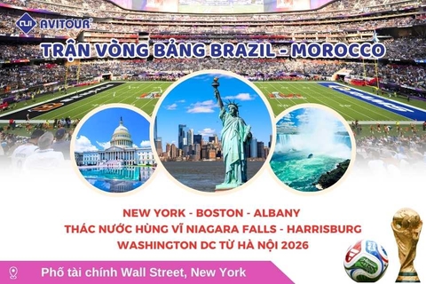Trận Vòng Bảng Brazil - Morocco: Tour New York - Boston - Albany - Thác Nước Hùng Vĩ Niagara Falls - Harrisburg - Washington DC từ Hà Nội 2026