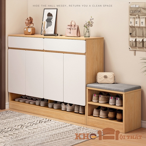 Tủ để giày dép bằng gỗ có nệm ngồi mdf KG-12