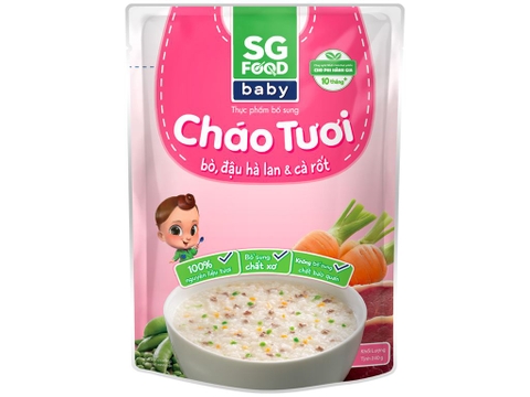 Cháo tươi SGF Bò, đậu hà lan ,cà rốt