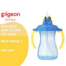 Bình uống nước tay cầm có ống hút 150ml- màu xamh dương