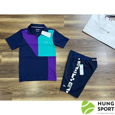 Bộ quần áo thể thao tennis SF Lacoste Polo Xanh tím than