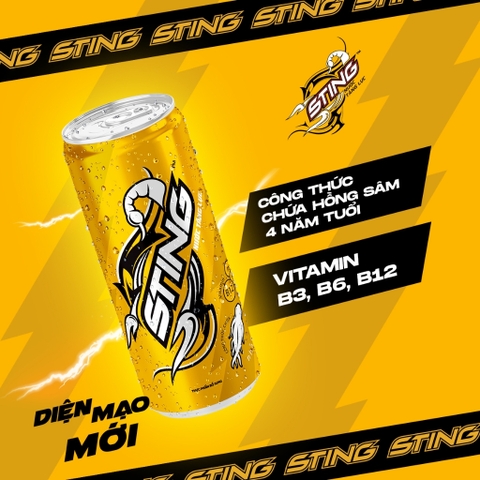 PEP Nước Tăng Lực Sting Vàng - Thùng 24 Lon x 320ML