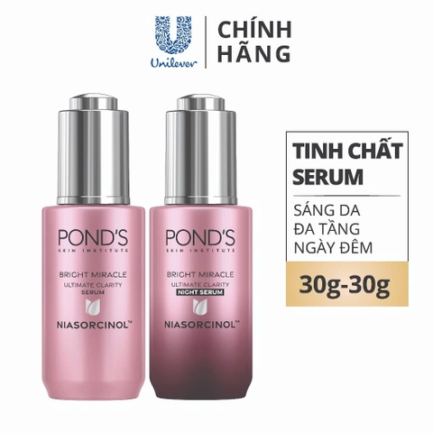 Serum Dưỡng Sáng Da Đa Tầng Pond Bright Miracle Ngày & Đêm Mờ Thâm Sạm Với 50X Niasorcinol - Lọ 30G (Hồng)