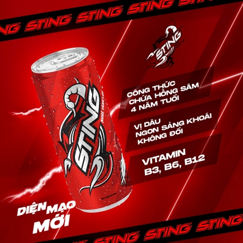 PEP Nước Tăng Lực Sting Hương Dâu (Đỏ) - Thùng 24 Lon x 320ML