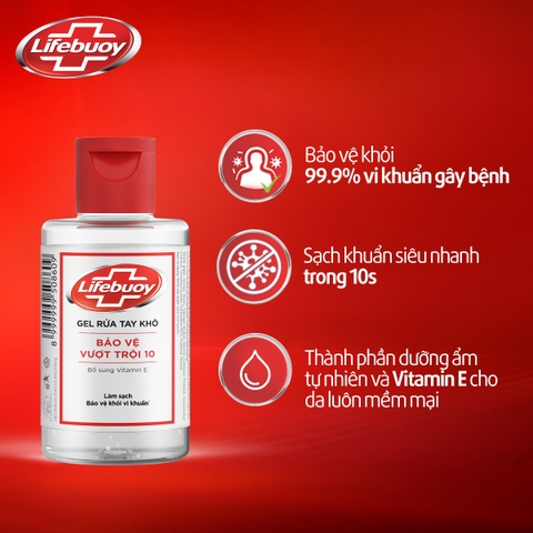Gel Rửa Tay Khô Lifebuoy Bảo Vệ Vượt Trội 10 - Chai 50ML