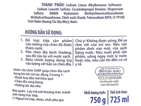 Nước Rửa Chén Surf Hương Chanh Sả - Chai 750G