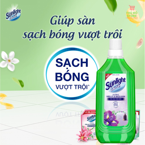 Nước Lau Sàn Sunlight Tinh Dầu Thảo Mộc Hoa Diên Vỹ & Bạch Đàn - Chai 1KG