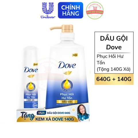 Dầu Gội Dove Phục Hồi Hư Tổn - Chai 640G (Tặng Xả Cùng Loại 140G)