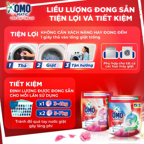 Viên Giặt OMO MATIC Tiện Lợi 3 Trong 1 Hương Tinh Tế (Dùng Thử) - 6 Viên/ Túi