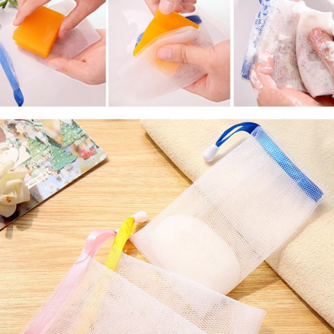 Túi Tạo Bọt Xà Phòng Tiện Lợi 2 Lớp Có Dây Rút Kích Thước 15x9cm Dạng Lưới - 1 Túi (Màu Ngẫu Nhiên)