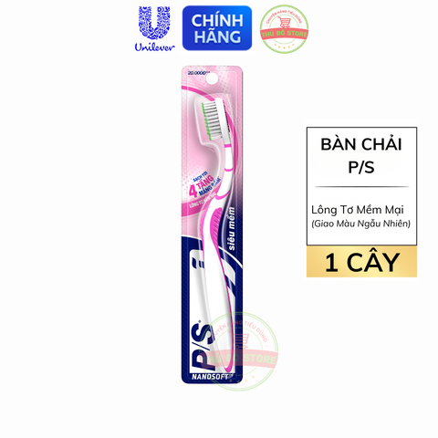 Bàn Chải Đánh Răng PS NanoSoft Lông Tơ Mềm Mại Sạch Tới 4 Tầng Mảng Bám - 1 Cây (Hồng) vỉ 12 cây
