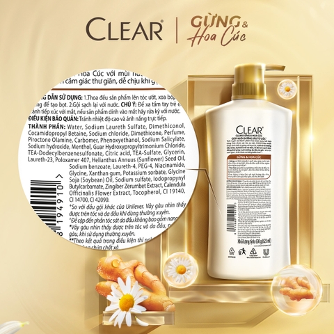 Dầu Gội CLEAR Gừng Và Hoa Cúc - Chai 630G
