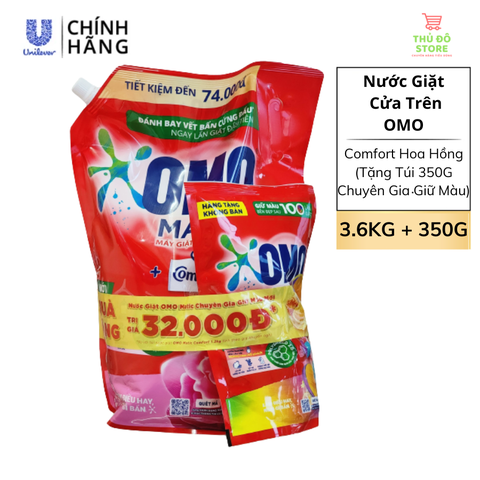 Nước Giặt OMO Matic Cửa Trên Comfort Tinh Dầu Thơm Hoa Hồng - Túi 3.6Kg (Tặng 350G Chuyên Gia Giữ Màu)