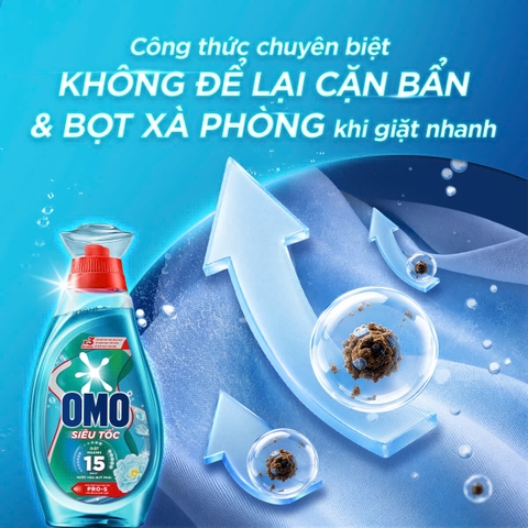 Nước Giặt OMO Siêu Tốc Dành Cho Chu Trình Giặt Nhanh Lưu Hương Tươi Mới (Xanh) - Túi 3.4KG
