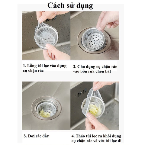 Túi Lọc Rác Bồn Rửa Chén Bát | Chậu Rửa Bát Dạng Lưới Co Dãn Có Chun - 100 Miếng/ Túi