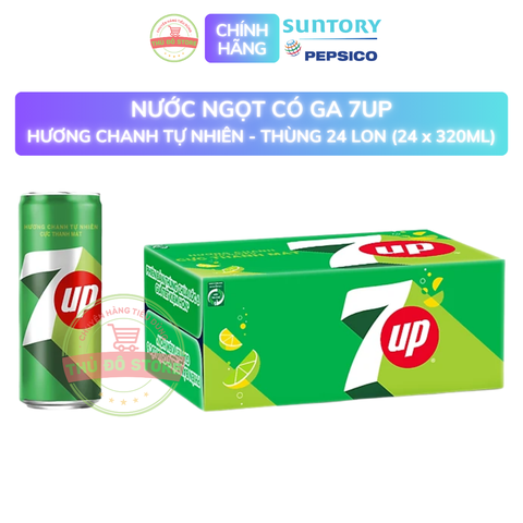 PEP Nước Uống Có Ga 7Up Vị Truyền Thống Hương Chanh Tự Nhiên - Thùng 24 Lon x 320ML