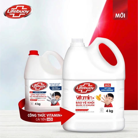 Nước Rửa Tay Lifebuoy Đỏ Bảo Vệ Vượt Trội 10 - Can 4KG
