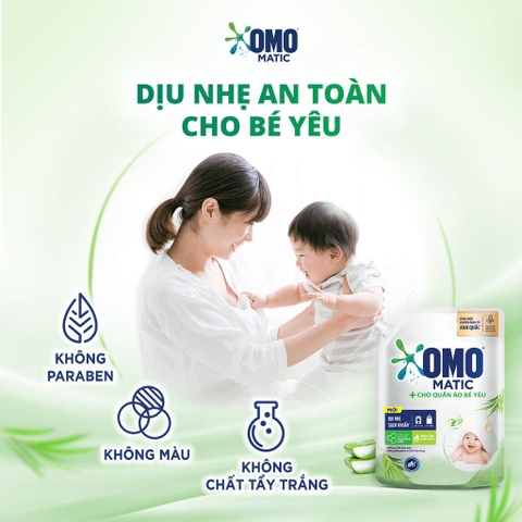 *CB2 Túi Nước Giặt OMO Matic Cho Quần Áo Bé 3.6Kg + Nước Xả Vải Comfort Dịu Nhẹ Thơm Hương Phấn Cho Quần Áo Bé 1.7L