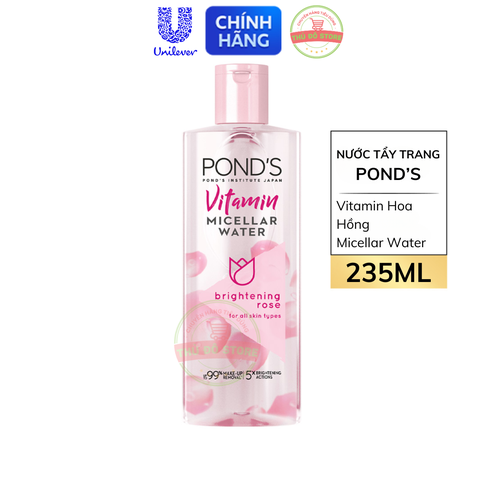 Nước Tẩy Trang Pond Micellar Water Vitamin Và Hoa Hồng Sáng Da - Chai 235ML