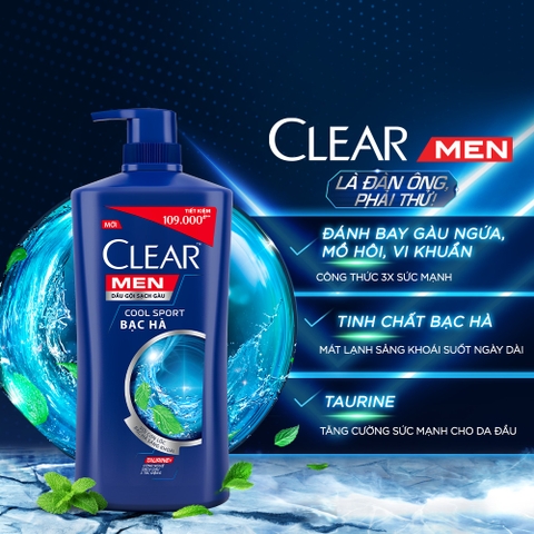 Dầu Gội Đầu Clear Men Cho Nam Mát Lạnh Bạc Hà - Chai 900G