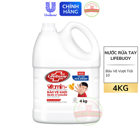 Nước Rửa Tay Lifebuoy Đỏ Bảo Vệ Vượt Trội 10 - Can 4KG
