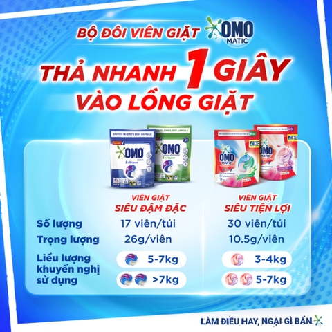 Viên Giặt OMO MATIC Công Nghệ Anh Quốc - 17 Viên/Túi
