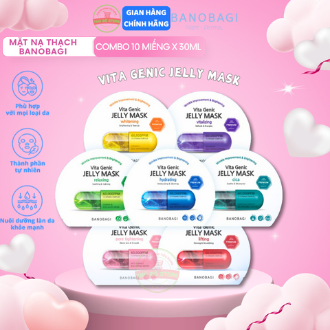 *CB10 Miếng Mặt Nạ BANOBAGI PREMIUM Vita Genic Jelly Mask Giúp Trắng Sáng Cấp Ẩm Chống Lão Hóa Cho Da - 10x30ML/ Hộp