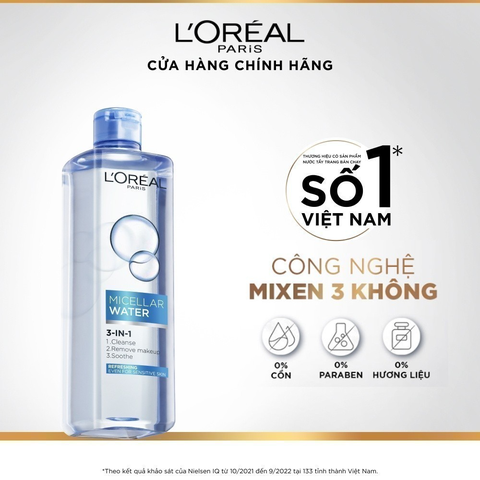 Nước Tẩy Trang L’Oreal Paris Làm Sạch Sâu & Tươi Mát 3-In-1 Micellar Water - Chai 400ML