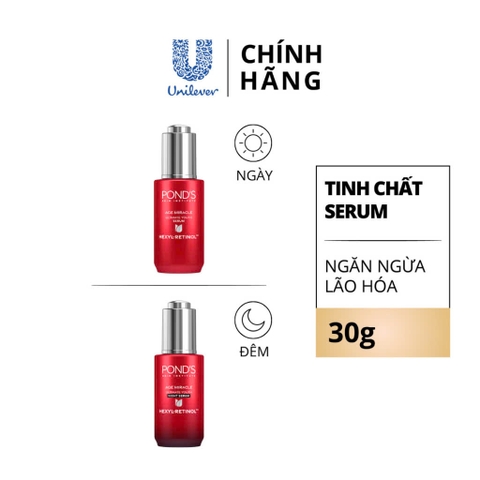 Serum Pond Age Miracle Ban Ngày & Đêm Mờ Đốm Nâu Và Nếp Nhăn Với 50X Hexyl-Retinol - Lọ 30G (Đỏ)