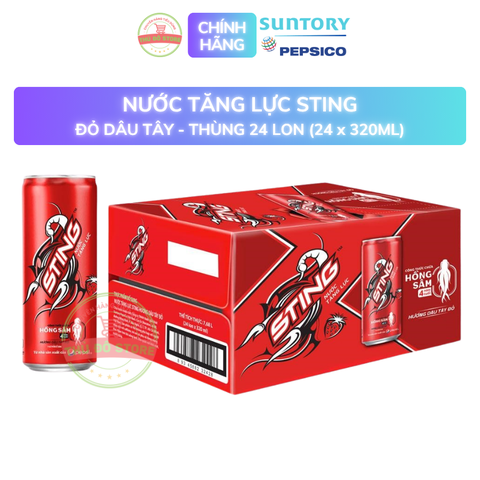 PEP Nước Tăng Lực Sting Hương Dâu (Đỏ) - Thùng 24 Lon x 320ML