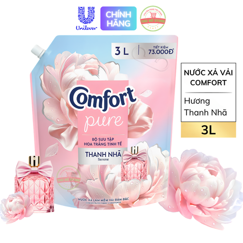 Nước Xả Vải Comfort Hoa Hương Hoa Trắng Thanh Nhã (Hồng) - Túi Lớn 3L