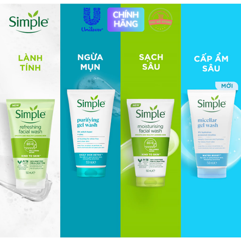 Sữa Rửa Mặt Simple 150ML (Tặng nước tẩy trang)