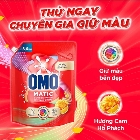 Nước Giặt OMO MATIC Cửa Trước | Cửa Ngang Chuyên Gia Giữ Màu - Túi 3.6KG