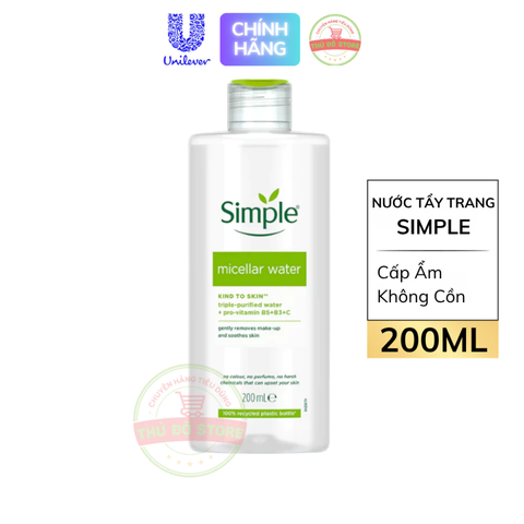 Nước Tẩy Trang Simple Micellar Water Cấp Ẩm Không Cồn - Lọ 200ML