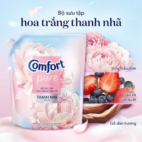 Nước Xả Vải Comfort Hoa Hương Hoa Trắng Thanh Nhã (Hồng) - Túi Lớn 3L
