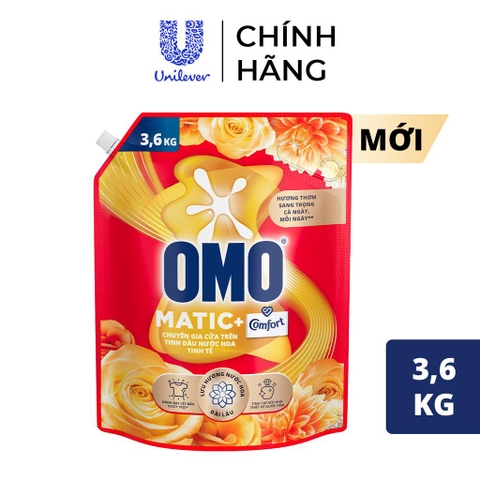 Nước Giặt OMO Matic Cửa Trên Comfort Tinh Dầu Nước Hoa Tinh Tế Vàng - Túi 3.6KG