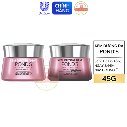 Kem Dưỡng Sáng Da Đa Tầng Pond's Bright Miracle Ngày | Đêm Mờ Thâm Sạm Với 50X Niasorcinol - Hũ 45G