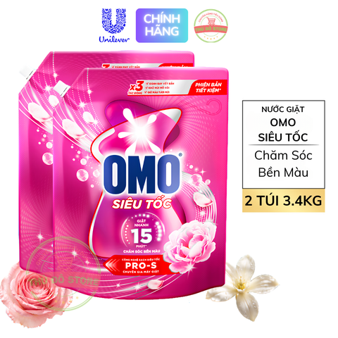 *CB2 Nước Giặt OMO Siêu Tốc Dành Cho Chu Trình Giặt Nhanh Chăm Sóc Bền Màu (Hồng) - Túi 3.4KG