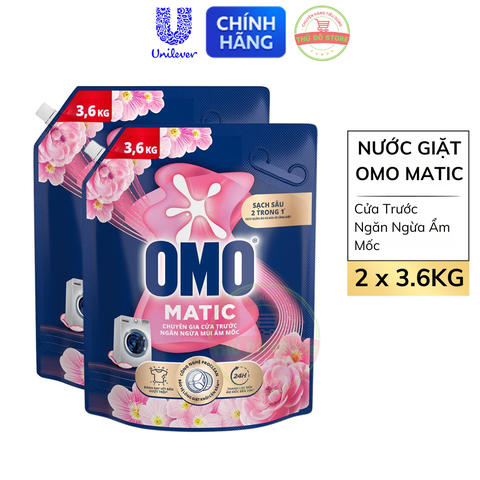 *CB2 Nước Giặt OMO MATIC Cửa Trước | Cửa Ngang Ngăn Mùi Ẩm Mốc Hoa Anh Thảo - Túi 3.6Kg