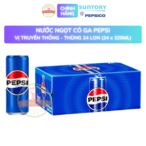 PEP Nước Uống Có Ga Pepsi Vị Truyền Thống (Xanh) - Thùng 24 Lon x 320ML